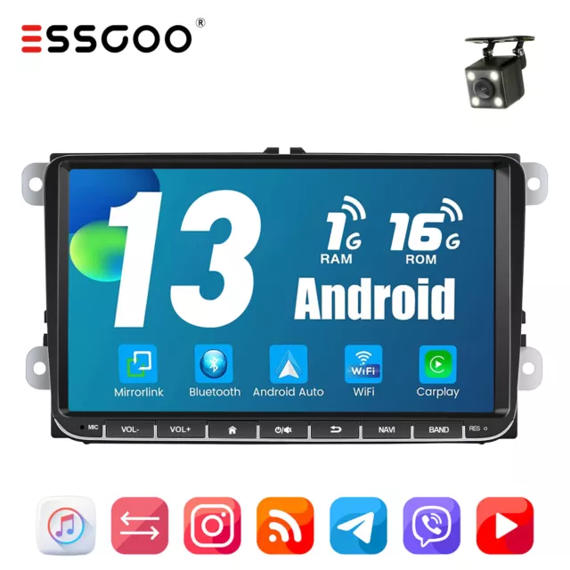 9" Carplay Car Stereo Android 13 GPS Cam For VW GOLF 5 6 Touran Polo 6R Caddy T5