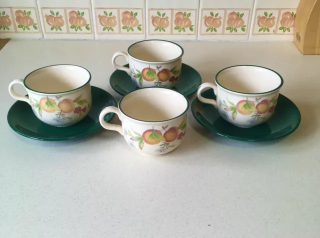 Vintage Cloverleaf Pottery Peaches & Cream Teacups (x4) and Saucers (x3)