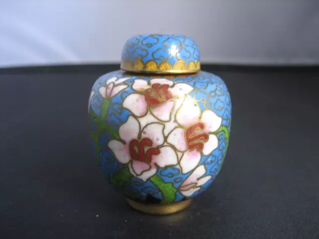 Vintage 1950s Chinese hand made lidded miniature cloisonné ginger jar / tea jar