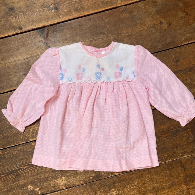 Vintage baby girls dress age 6-9 months embroidered teddies 1980s 1990s