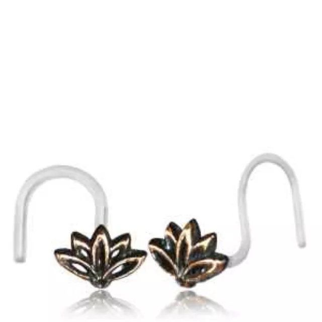 Tribal 20G Nose Ring Lotus Rose Brass Curved Bioplast Nose Stud Helix Ear Hoop