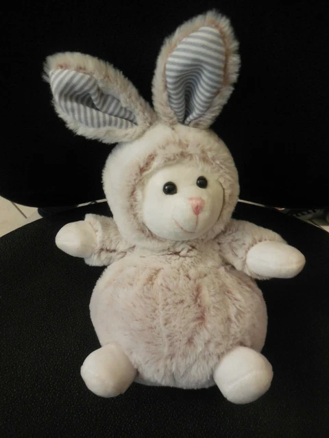 308/ doudou peluche ours lapin beige blanc marron chiné tout doux ATMOSPHERA