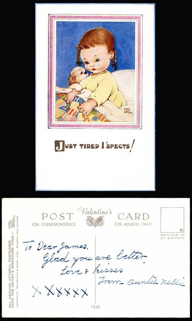 MABEL LUCIE ATTWELL alte Postkarte habe ich gerade ausprobiert! Hund Welpe Mädchen weint 1545