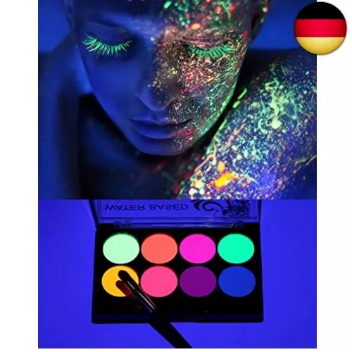 KARLOR Körperfarbe fluoreszierend, 8 Farben Bodypaint mit Pinsel,Gesichtsfarbe