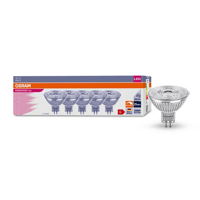 5 x Osram LED MR16 Glas Reflektor 4,9W = 35W GU5,3 warmweiß 3000K Ra>90 DIMMBAR