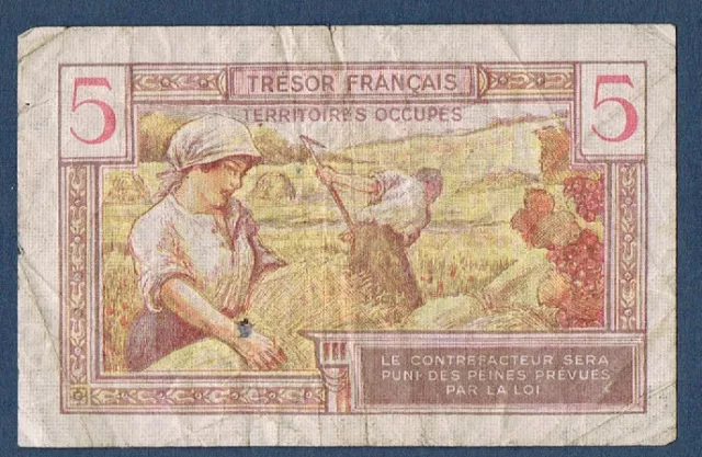 FRANCE - BILLET du TRESOR FRANCAIS - 5 Frs Fay.VF 29.1 de 1947 en TB A.03802866 2