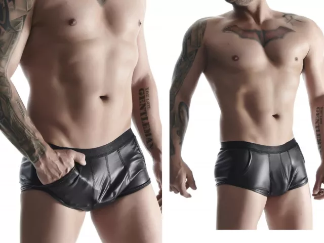 REGNES RFP WETLOOK BOXER SHORTS MIT TASCHE kunstleder clubwear  schwarz