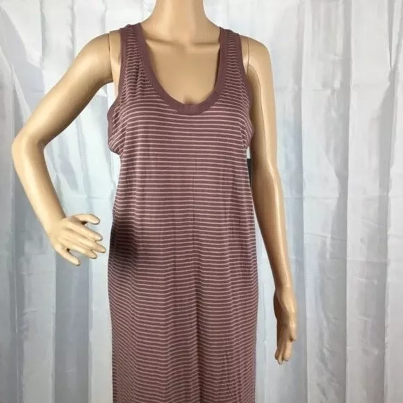 Susina Maxi Dress Purple Taupe Pinstripe Size M Sleeveless Casual