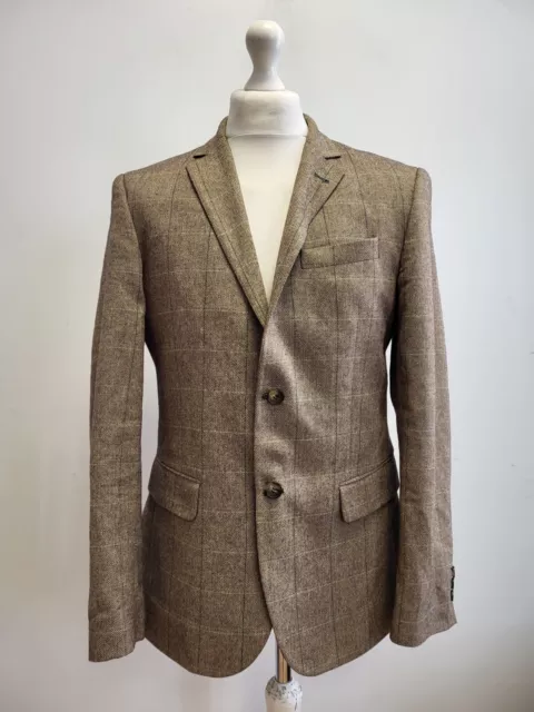 Kk2 Mens River Island Brown Check 2 Piece Suit Jacket & Trousers W32 L32 C42