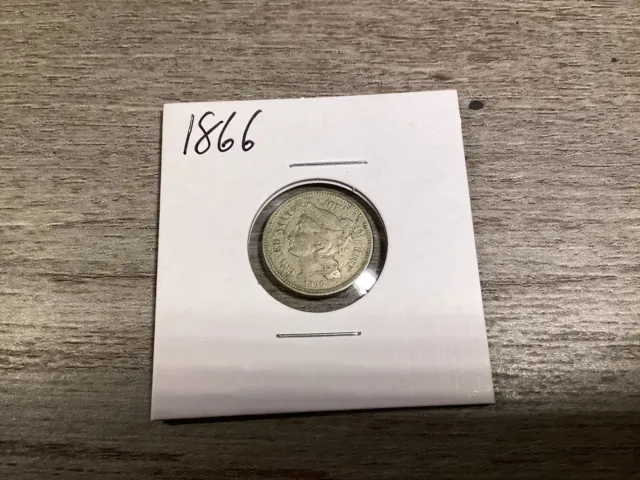 1866-Three Cent Piece Nickel Coin-Very Fine-092823-0015