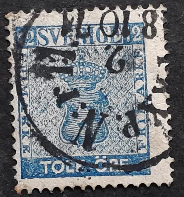 1871 Sweden 12 ore blue Coat of Arms stamp with PKXP Nr 11 cds