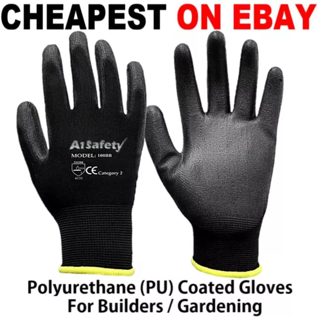 24 Pairs Pu Coated Safety Work Gloves Nylon Gardening Grip Mens Builders Garden