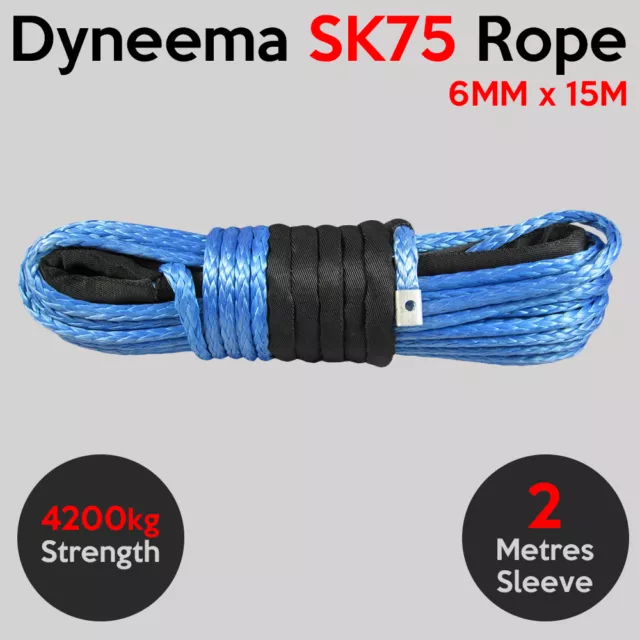 6MM X 15M Dyneema SK75 Winch Rope - ATV Quad Boat Synthetic Recovery Cable Car