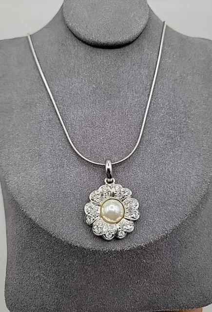 VINTAGE PIERRE BALMAIN Crystal Faux Mabe Pearl Flower Pendant Necklace ...
