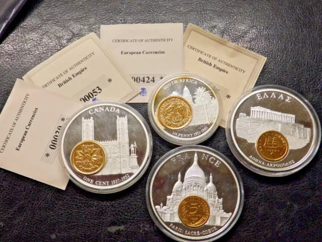 Medallions World Coins Gold Plated Currency Inset Various Nations See Menu