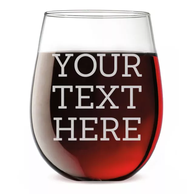 Personalized Etched Custom Text 17oz Clear Stemless Wine Glass, Your Text Here