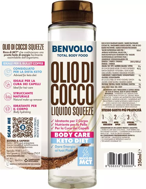 250ml Olio di Cocco Liquido Squeeze MCT Oil Benvolio1938 Keto Diet Paleo Vegan 1 2