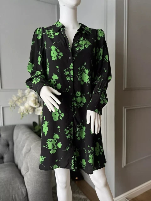 BLACK ZARA DRESS With Green Side Tie Belt, Size Small 8.00 - PicClick UK