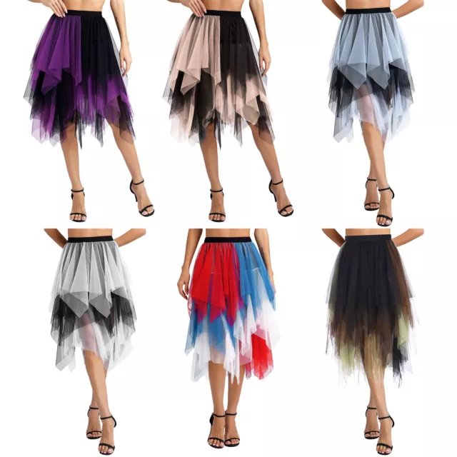 Women Dancewear Mesh Skirts Modern Tutu Dress Lyrical Streetwear Ruffled Flowy