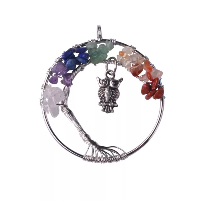 Vintage Tree Of Life Owl Bird Wire Wrapped Chip Bead Stone Healing  Pendant