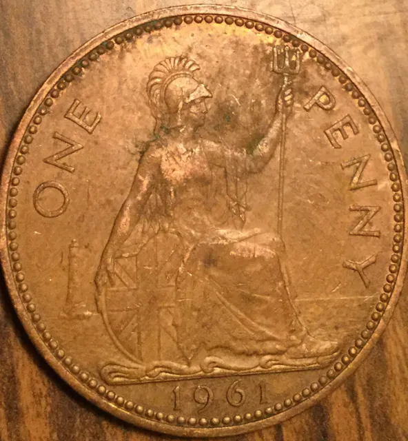 1961 Uk Gb Great Britain One Penny