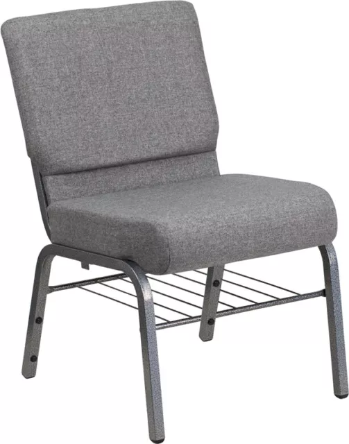 10 PACK 21'' Wide Gray Fabric Church Chair with Book Rack and Silver Vein Frame