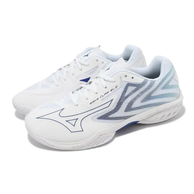 MIZUNO WAVE CLAW EL 2 Super Wide White Blue Men Badminton Shoes ...