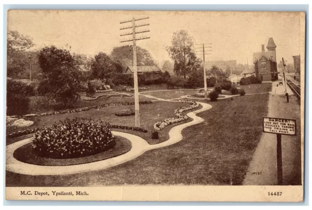 1913 M.C Depot Garden Scene Ypsilanti Michigan MI Antique Posted Postcard