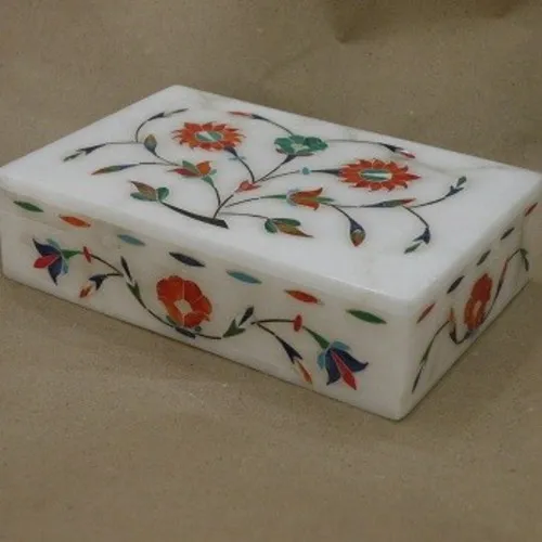 7"x5" Marquetry  Malachite Lapis inlay Floral Marble Jewelry Trinket Box  Gift