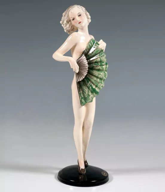 GOLDSCHEIDER Art Deco Figure Nude With Subjects Fan J.Lorenzl Mnr : 7544