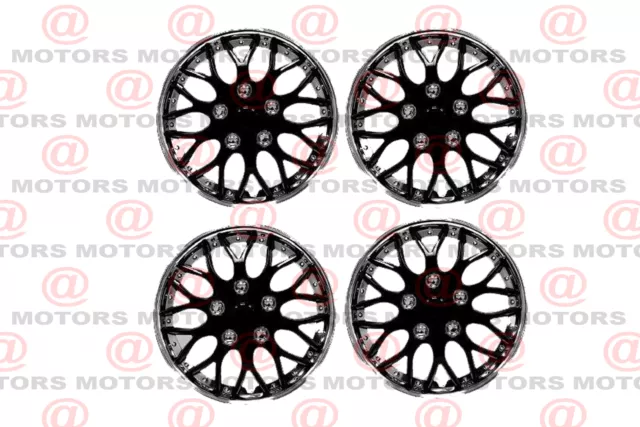 Full Set Of 4 15" Inches Wheel Cover Hub Caps No Tools Required New Black Chrome