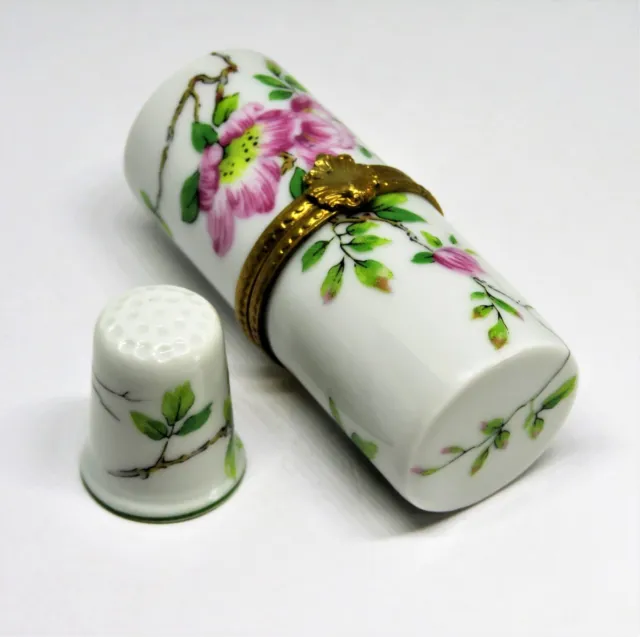 Limoges France Box~ Haviland ~ 2 Piece Floral Sewing Set ~ Thimble & Needle Etui