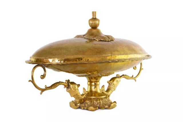 Antike Jardiniere Jugendstil Kupfer Gold Servierplatte Fisch Vintage Dekoration 2