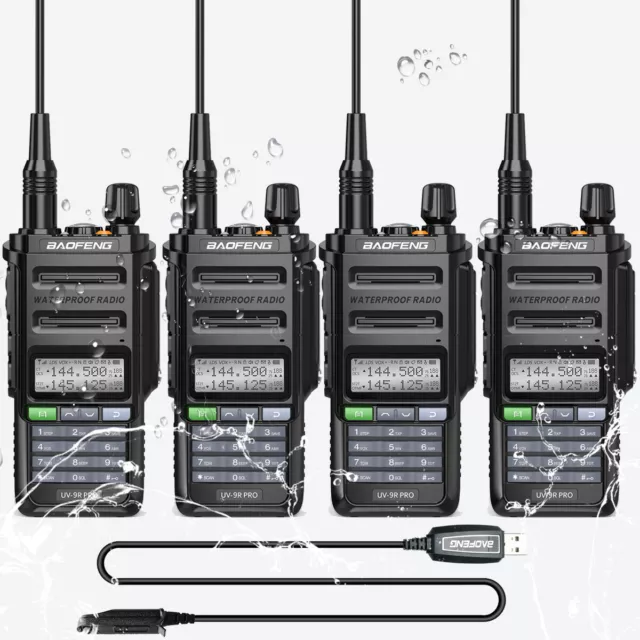4x Baofeng UV-9R Pro VHF UHF Walkie Talkie Dual-Band Ham Handheld Two-way Radio