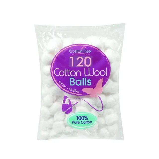 100% Pure Cotton Wool Balls Pack of 120, Make Up Nail Polish Remover