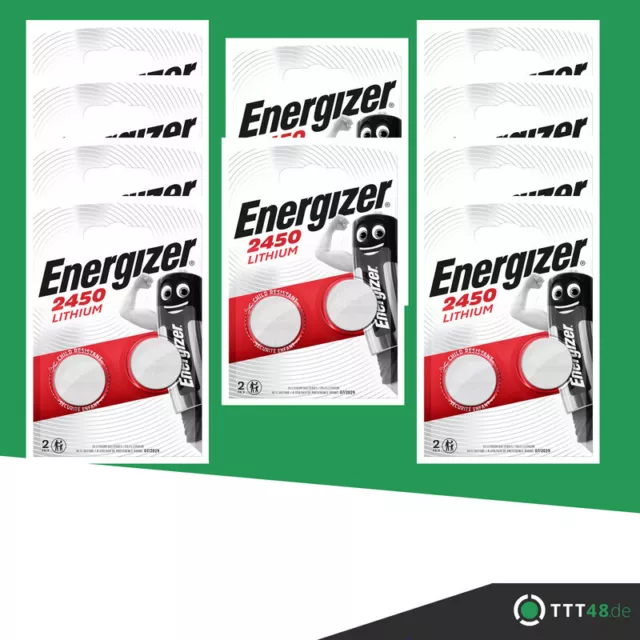 10 x 2er Energizer CR 2450 3V Lithium Batterie Knopfzelle DL2450 20 Stück 620mAh