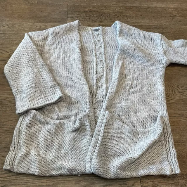 Aerie Cardigan Sweater Chunky Knit Gray Open Front Womens Sz M Wool Alpaca Blend