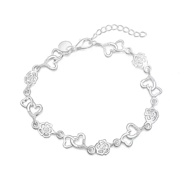 925 Sterlingsilber Armband Damenkette Mode niedlich Damenschmuck HERZ BLUME 3