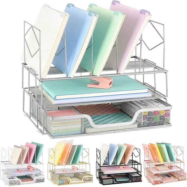 Desk Organizers and Storage - Double Tray and 5 Upright Sections, Desk Accessori