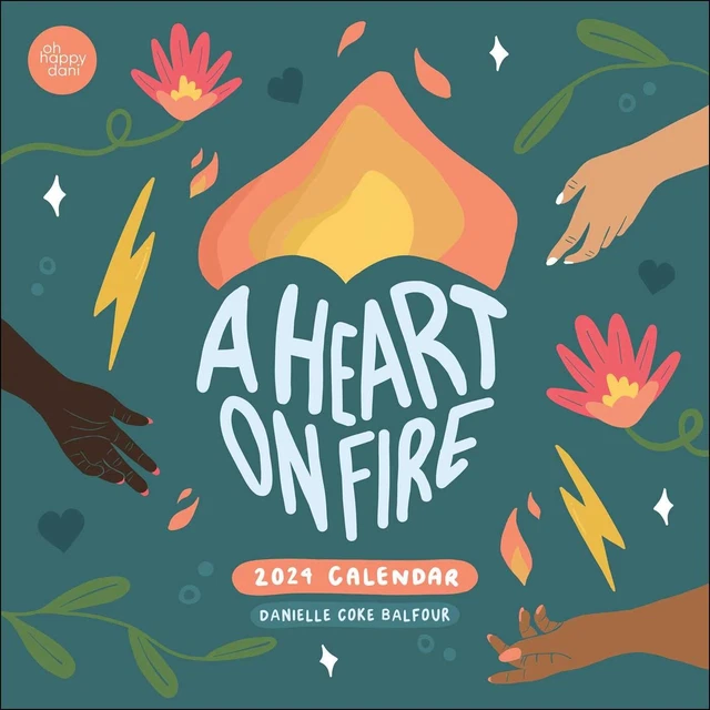 UN HEART ON Fire 12Month 2024 Mensual/Planificador Semanal Calendario