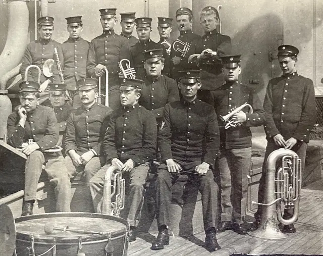 Rare! Pre-Ww1 Us Navy Cruiser Uss No. Carolina Acr-12 Band Photo Postcard Rppc