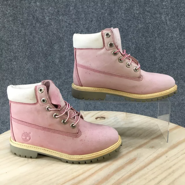 Timberland Boots Youth Girl 5 Casual Hi Top Lace Up 3696 Pink Leather Closed Toe