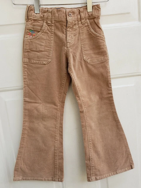 OshKosh B’gosh Girl 5 Tan Corduroy Bootcut  Elastic Waist  Flower Pants Stretch