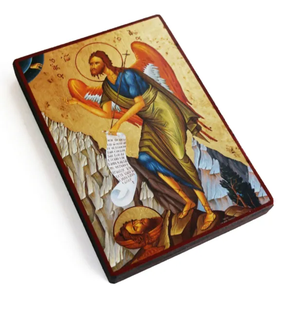 Greek Russian Orthodox Handmade Wooden Icon Saint John the Baptist 02 19x13cm 3