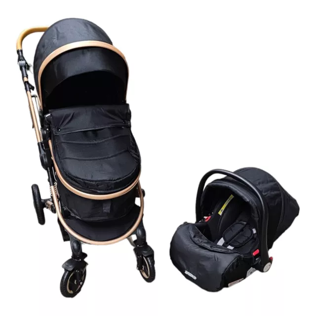 Luxus 3in1 Kombi-Kinderwagen Komplettset in Schwarz & Roségold, Buggy & Autositz 2