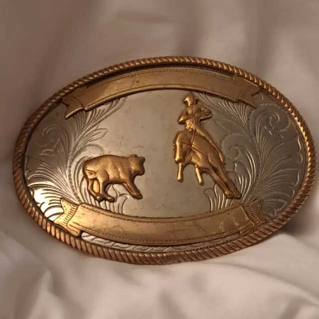 Vintage Western Belt Buckle. Nickle Silver, Double Blank Banner. You Customize.
