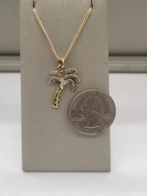 TWO TONED PALM Tree Pendant w/ 3 Melee Diamonds-14kt Yellow and White ...