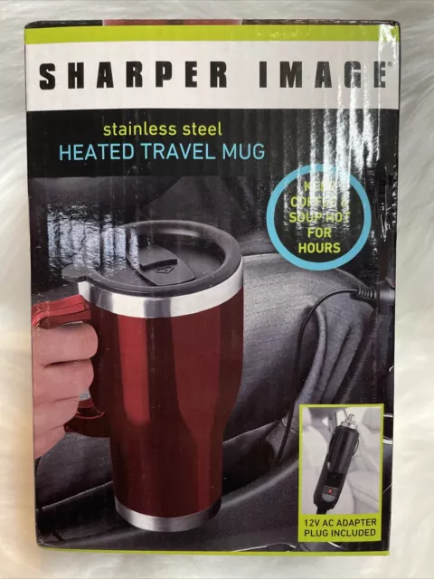 Sharper Image Stainless Steel Heated Travel Mug 14 OZ. W/ 12 V Car Adapter