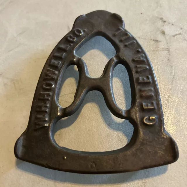 Antique 1800s "W H Howell Co Geneva ILL Cast Iron Sad Iron Rest / Trivet / Stand
