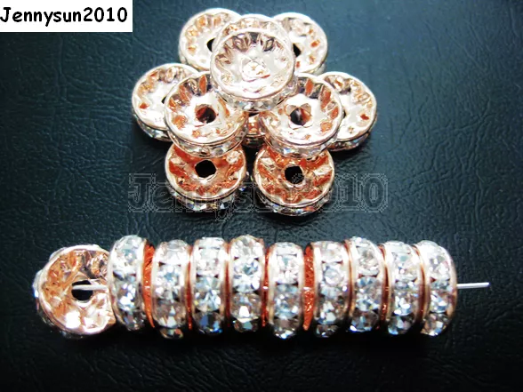 100pcs Czech Crystal Rhinestone Rose Gold Rondelle Spacer Beads 5mm 6mm 8mm 10mm